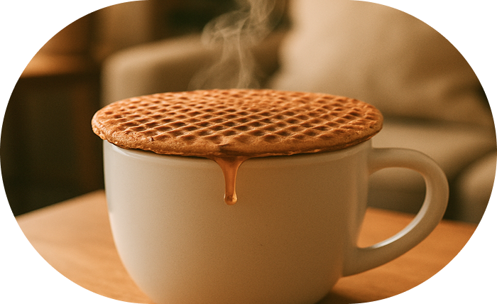 Warm stroopwafel over coffee